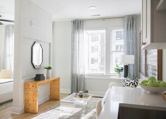 Bright and modern studio space with tall ceilings and abundant natural light at Novel Cary