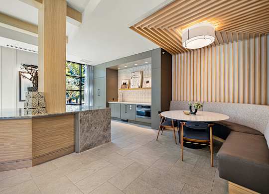 Private dining nook with built-in banquette seating, ideal for intimate dinners or catered events