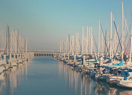 Peaceful Waterfront Marina Scene Close to Valentina by Alta Apartments