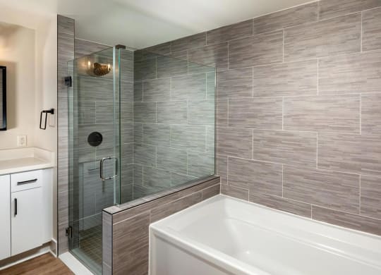 Venice on Rose Apartments Bathroom Upgraded Bathrooms with Walk in Showers & Designer Finishes