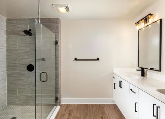 Venice on Rose Apartments Master Bathroom Modern Bathrooms with Walk in Glass Shower