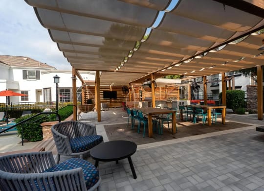 Outdoor Covered Patio with Grilling Station and Dining Tables