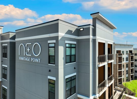 a building with the point logo on it