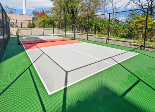 the tennis court is equipped with nets and is wheelchair accessible