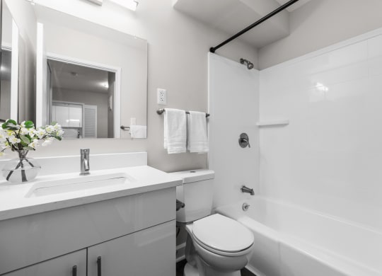 a bathroom with a sink toilet and bathtub