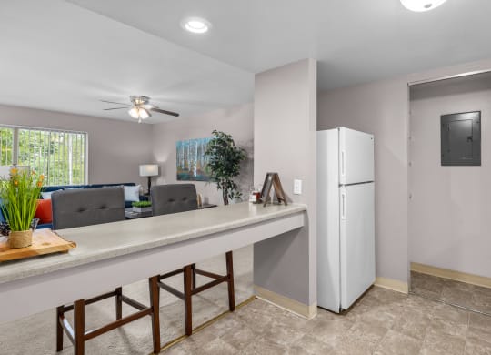 a kitchen with a  refrigerator