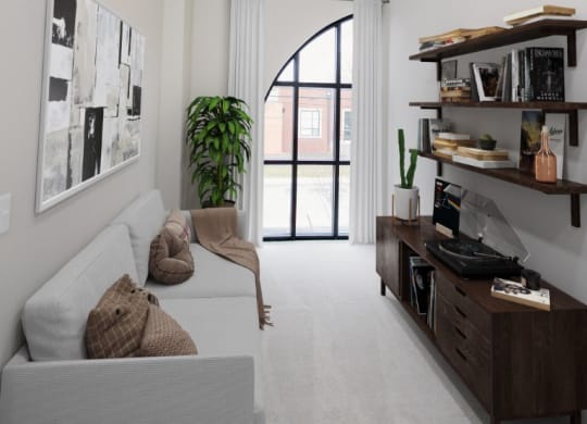 a living room with a couch and a bookshelf at Fairfax, Ohio