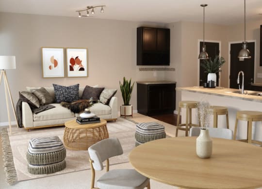 a living room with a couch and a table