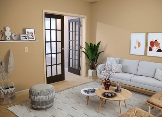a living room with a couch and a coffee table
