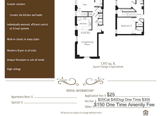 Apartment rental flyer for Carlton at Grand Wisconsin, Wisconsin