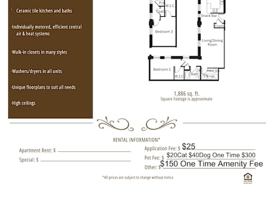 Apartment rental information of floor plan Elcho at Grand Wisconsin, Wisconsin