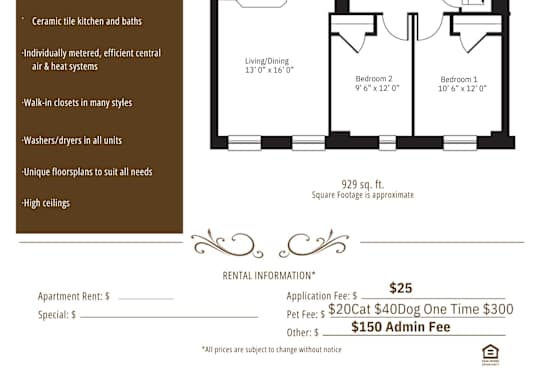 Apartment rental flyer for Madison at Grand Wisconsin, Milwaukee, WI, 53203