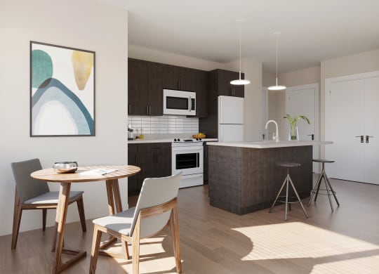 a kitchen and dining area rendering