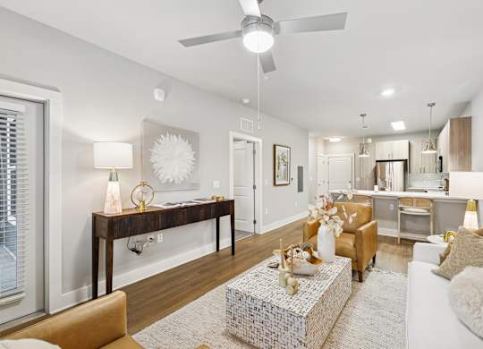 Living Room With Kitchen View at The Beacon at 331 Apartments, Santa Rosa Beach, Florida
