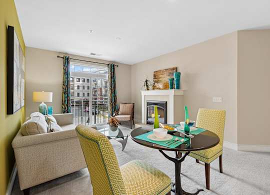 Living Room with Yellow chairs at Hidden Creek, Gaithersburg, Maryland