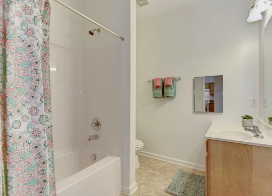 a bathroom with a shower and a sink and a toilet