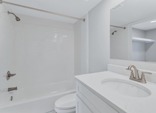 a bathroom with a sink and a shower and a toilet
