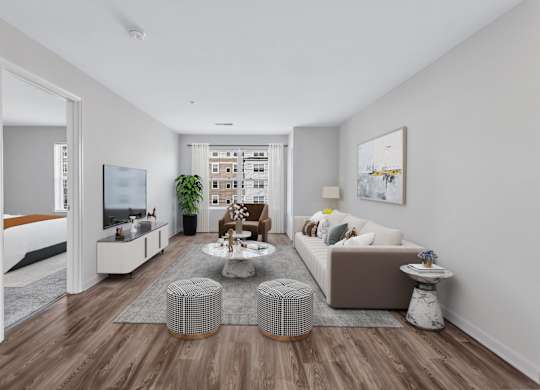 a living room with a couch and a table