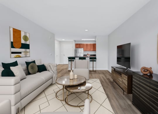 a living room with a couch and a table