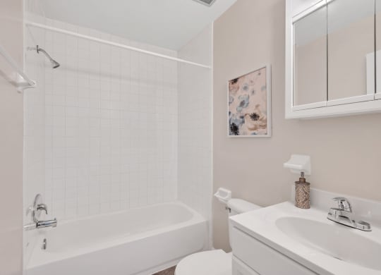 a bathroom with a sink toilet and bathtub