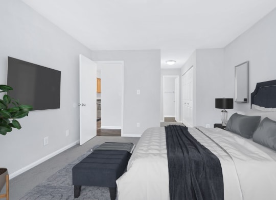 Bedroom at Waterside at Reston with walk-through closet. .