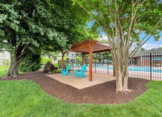 The pergola with adirondack seating at Waterside at Reston.