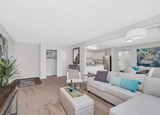 a living room with a couch and a coffee table