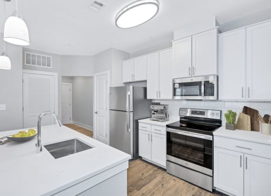 The kitchen in the Sandstone floor plan at Overlook at Riverside.