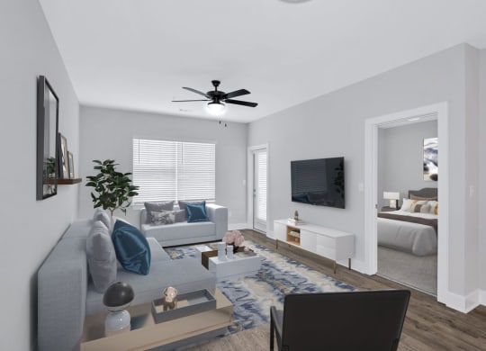 The living room in the Sandstone floor plan at Overlook at Riverside.