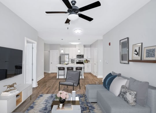 The living room in the Sandstone floor plan at Overlook at Riverside.