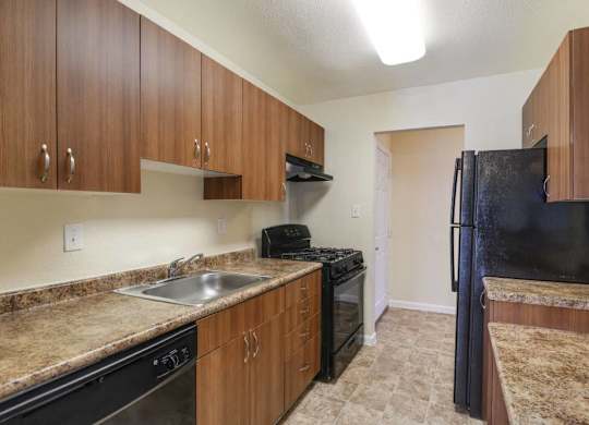a kitchen with a stove a sink and a refrigerator