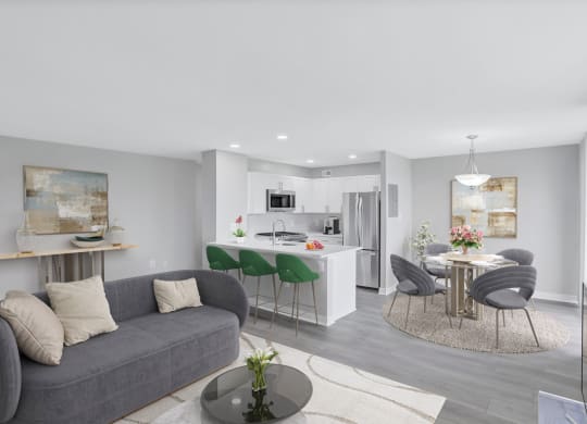 a living room with a couch and a table