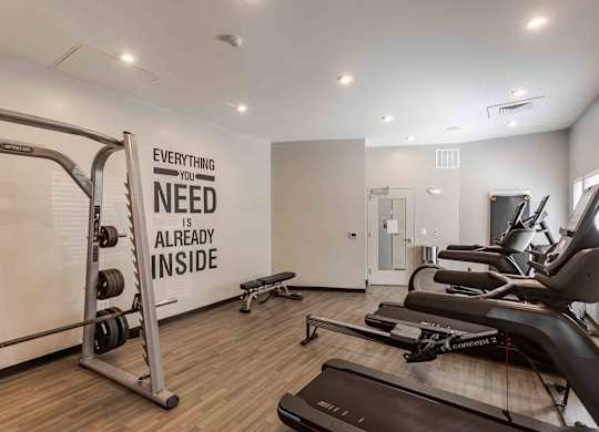 A gym with a sign that says