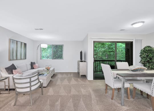 a living room with a couch and a table
