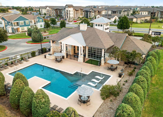 aerial view of pool and clubhouse at bexley at tech ridge