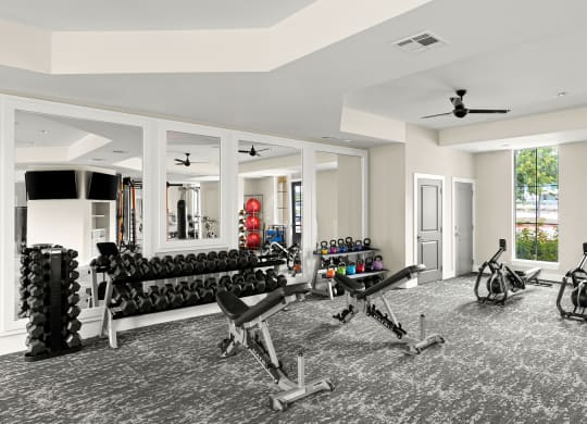 the gym at the monarch luxury apartments in des moines ia