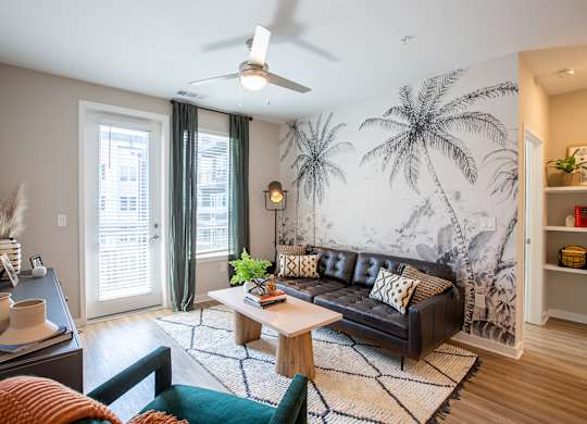 a living room with a couch and a coffee table