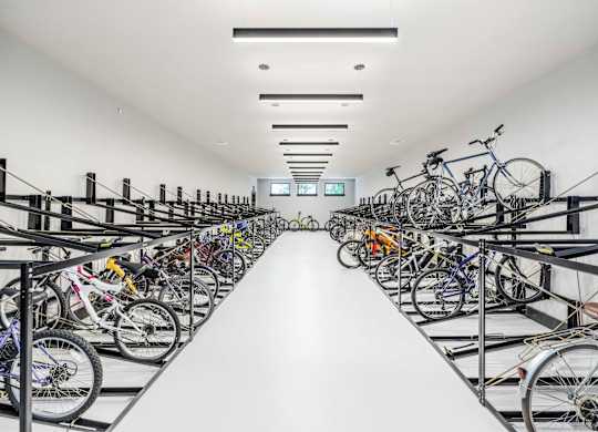 A bike shop with many bicycles on display.