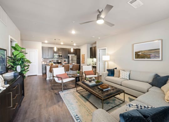 a living room with a couch and a coffee table