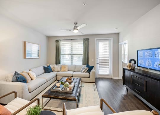 a living room with a couch and a coffee table