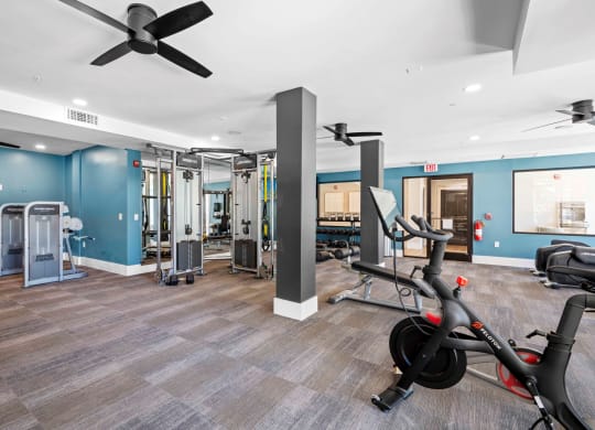 the gym at the flats at big tex apartments