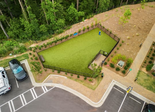 arial view of the parking lot and agility course