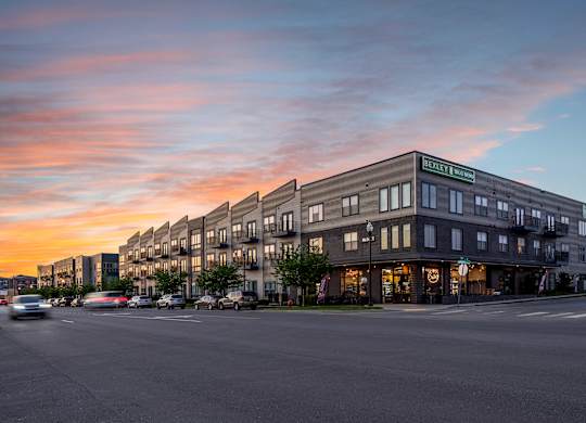 A street view of a building with the name "Bellevue" on it.