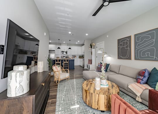 a living room with a couch and a coffee table