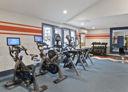 Gym with treadmills and exercise equipment  at the River, Manchester, 03102