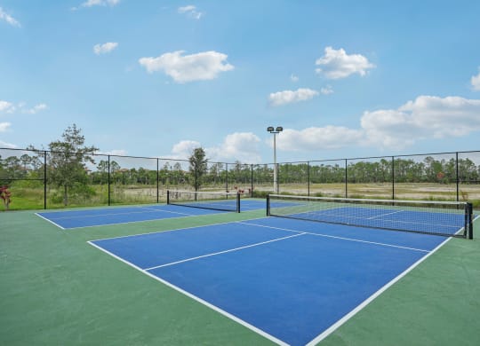 a blue and green tennis court on a sunny day at Edge75, Naples, Florida 34104
