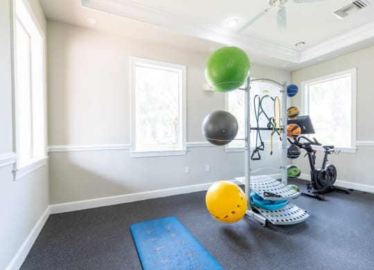a home gym with a treadmill and exercise balls at Heritage Bay, Jensen Beach, 34957