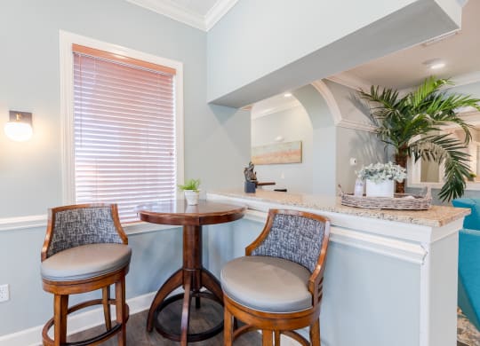 a bar area with two stools and a window at Heritage Bay, Florida