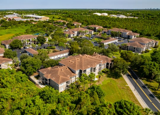 arial view of a subdivision with houses and trees at Heritage Bay, Florida, 34957