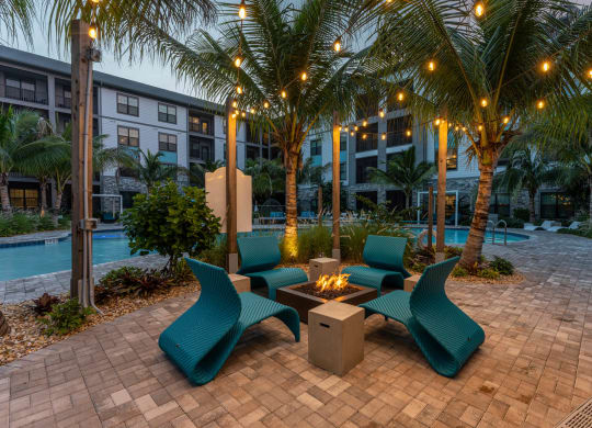 Outdoor Fire Pit During Twilight at AxisOne, Stuart, FL